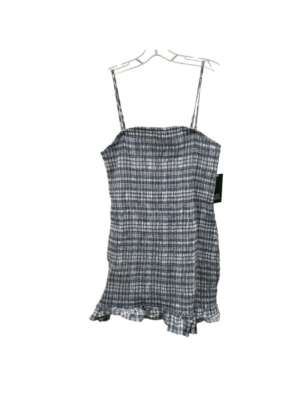 Wild Fable Smocked Mini Dress Sleeveless Slate Bue/White Plaid Size Large New